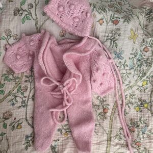 Pink Knit Baby One-Piece Romper with Matching Hat
